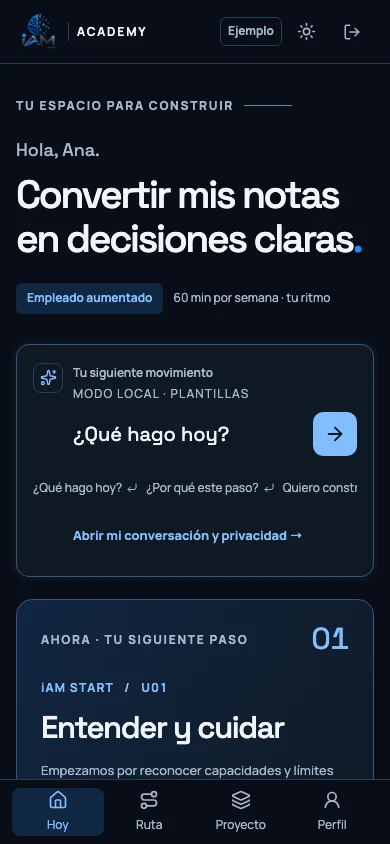 Tu siguiente paso de Ana, cuenta de ejemplo de iAM Academy