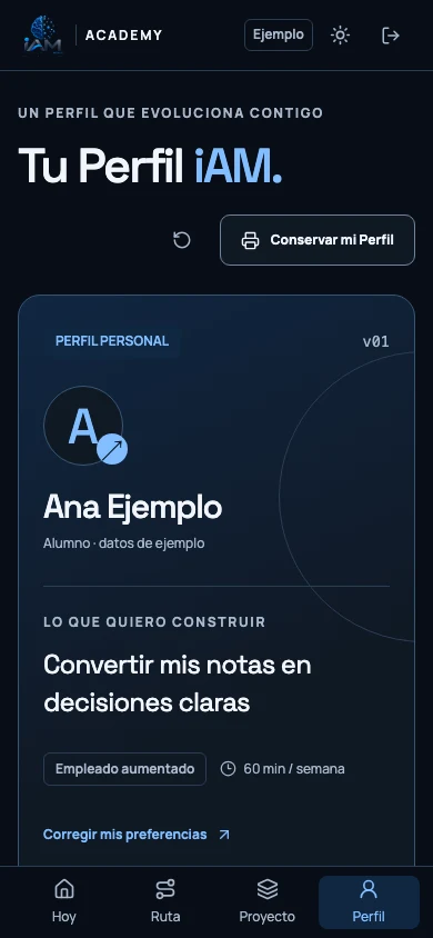 Tu Perfil iAM de Ana, cuenta de ejemplo de iAM Academy